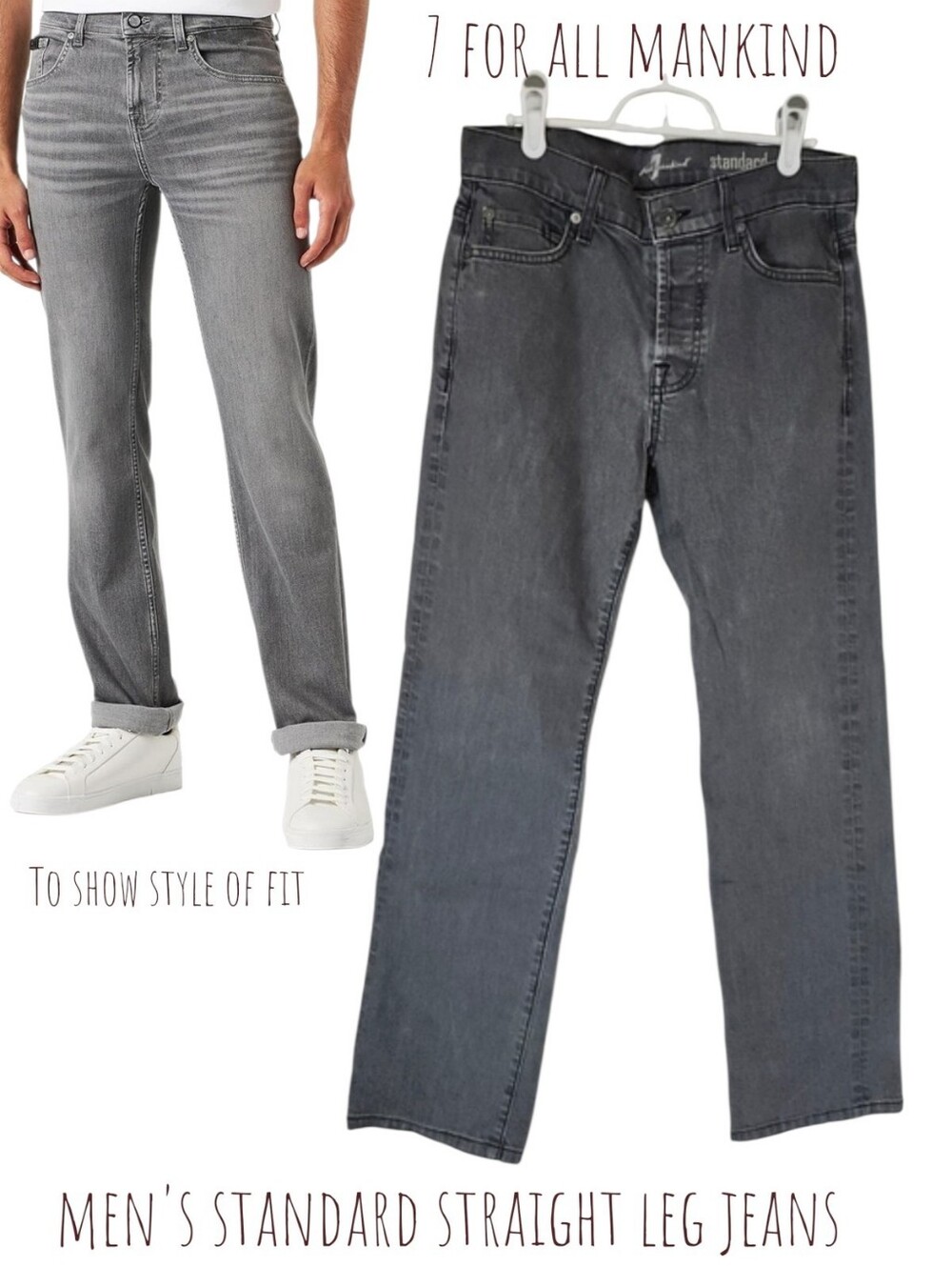7 for all mankind men's standard straight leg jeans W 29 L 28 button fly grey
